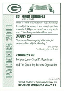 2011 Green Bay Packers Police - Portage County Sheriff's Department #5 Greg Jennings Back