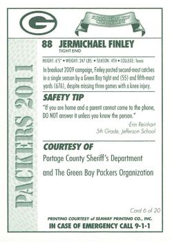 2011 Green Bay Packers Police - Portage County Sheriff's Department #6 Jermichael Finley Back