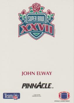1992 Pinnacle - Super Bowl XXVII Promos #NNO John Elway Back