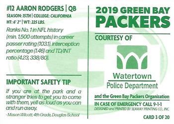 2019 Green Bay Packers Police - Watertown Police Department #3 Aaron Rodgers Back