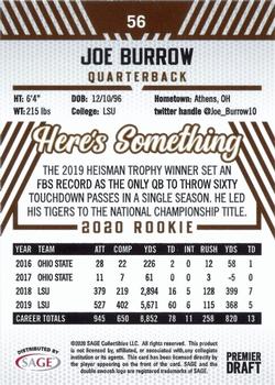 2020 SAGE HIT - Silver #56 Joe Burrow Back