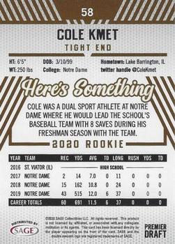 2020 SAGE HIT - Gold #58 Cole Kmet Back