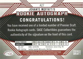 2020 SAGE HIT - Rookie Autographs Black #A27 Jovante Moffatt Back