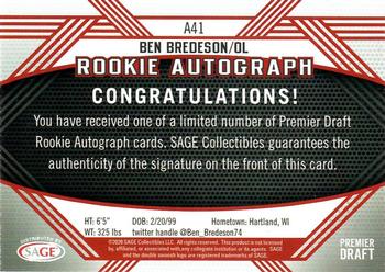 2020 SAGE HIT - Rookie Autographs Black #A41 Ben Bredeson Back