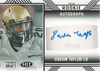 2020 SAGE HIT - Rookie Autographs Black #A55 Davion Taylor Front