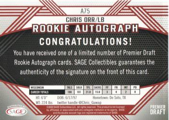 2020 SAGE HIT - Rookie Autographs Black #A75 Chris Orr Back