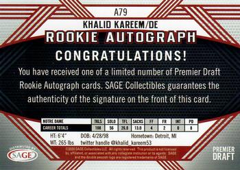 2020 SAGE HIT - Rookie Autographs Black #A79 Khalid Kareem Back