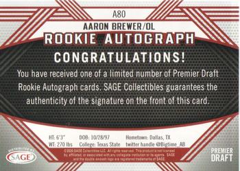 2020 SAGE HIT - Rookie Autographs Black #A80 Aaron Brewer Back
