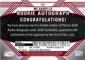2020 SAGE HIT - Rookie Autographs Black #A85 Mo Barry Back