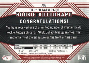 2020 SAGE HIT - Rookie Autographs Black #A93 Stephen Calvert Back