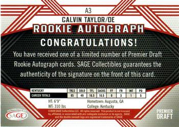 2020 SAGE HIT - Rookie Autographs Red #A3 Calvin Taylor Back