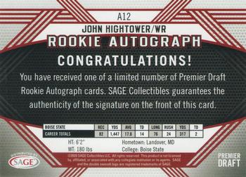 2020 SAGE HIT - Rookie Autographs Red #A12 John Hightower Back