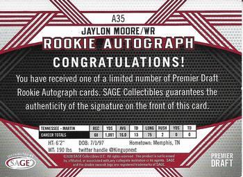 2020 SAGE HIT - Rookie Autographs Red #A35 Jaylon Moore Back