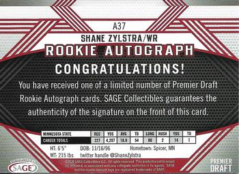 2020 SAGE HIT - Rookie Autographs Red #A37 Shane Zylstra Back