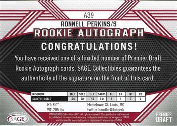 2020 SAGE HIT - Rookie Autographs Red #A39 Ronnell Perkins Back