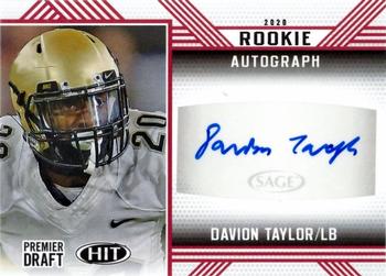2020 SAGE HIT - Rookie Autographs Red #A55 Davion Taylor Front
