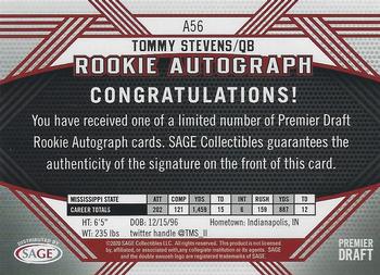 2020 SAGE HIT - Rookie Autographs Red #A56 Tommy Stevens Back