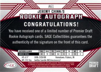 2020 SAGE HIT - Rookie Autographs Red #A61 Jeremy Chinn Back