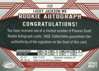 2020 SAGE HIT - Rookie Autographs Red #A68 Lucky Jackson Back