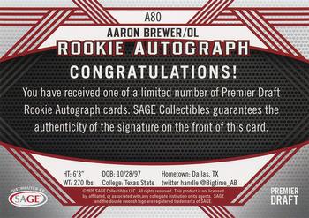 2020 SAGE HIT - Rookie Autographs Red #A80 Aaron Brewer Back