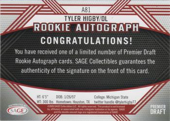 2020 SAGE HIT - Rookie Autographs Red #A81 Tyler Higby Back