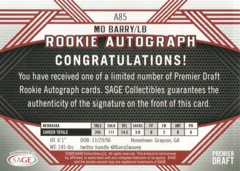 2020 SAGE HIT - Rookie Autographs Red #A85 Mo Barry Back