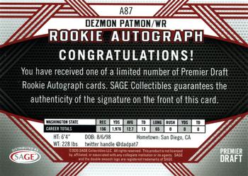 2020 SAGE HIT - Rookie Autographs Red #A87 Dezmon Patmon Back