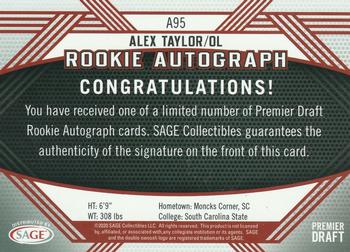 2020 SAGE HIT - Rookie Autographs Red #A95 Alex Taylor Back