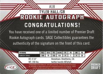 2020 SAGE HIT - Rookie Autographs Gold #A18 Tyler Hall Back