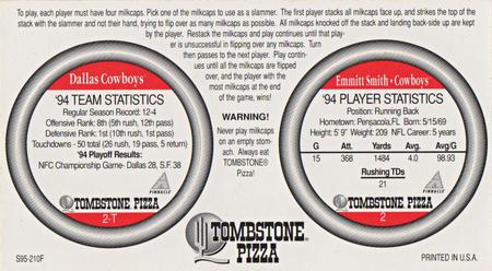 1995 Tombstone Pizza Quarterback Club Pogs #2 Emmitt Smith Back
