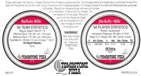 1995 Tombstone Pizza Quarterback Club Pogs #7 Jim Kelly Back