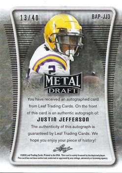 2020 Leaf Metal Draft - Autographs Portrait Crystal Silver #BAP-JJ3 Justin Jefferson Back