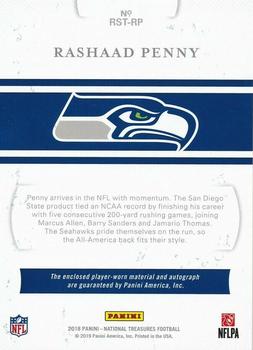 2019 Panini National Treasures - 2018 National Treasures Rookie NFL Gear Signature Trios Prime #RST-RP Rashaad Penny Back