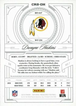 2019 Panini National Treasures - Crossover Rookie Patch Autographs #CRS-DH Dwayne Haskins Back