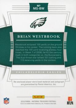 2019 Panini National Treasures - Material Signatures Laundry Tag NFL Player's #MS-BW Brian Westbrook Back