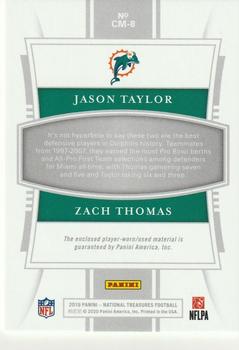 2019 Panini National Treasures - NFL Gear Combo Materials Prime Holo Gold #CM-8 Jason Taylor / Zach Thomas Back