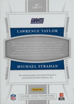 2019 Panini National Treasures - NFL Gear Combo Materials Prime Holo Gold #CM-11 Lawrence Taylor / Michael Strahan Back