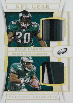 2019 Panini National Treasures - NFL Gear Combo Materials Prime Holo Gold #CM-12 Brian Dawkins / Brian Westbrook Front