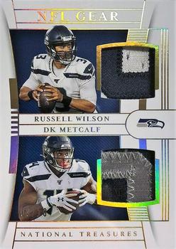 2019 Panini National Treasures - NFL Gear Combo Materials Prime Holo Gold #CM-14 DK Metcalf / Russell Wilson Front