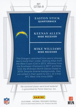 2019 Panini National Treasures - NFL Gear Trio Materials #GTM-9 Easton Stick / Keenan Allen / Mike Williams Back