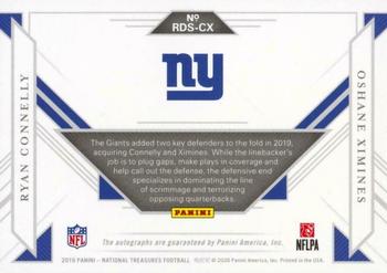 2019 Panini National Treasures - Rookie Dual Signatures Platinum #RDS-CX Oshane Ximines / Ryan Connelly Back