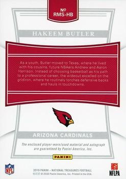 2019 Panini National Treasures - Rookie Material Signatures RPS Laundry Tag Red #RMS-HB Hakeem Butler Back