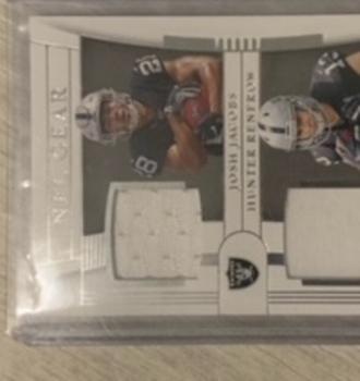 2019 Panini National Treasures - Rookie NFL Gear Combo Materials Laundry Tag NFL Shield #GCM-6 Hunter Renfrow / Josh Jacobs Front