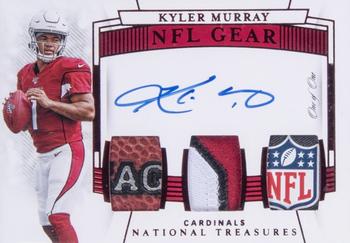 2019 Panini National Treasures - Rookie NFL Gear Signature Trios Laundry Tag NFL Shield #RST-KM Kyler Murray Front