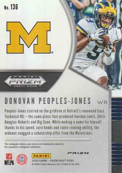 2020 Panini Prizm Draft Picks - Prizms Green #136 Donovan Peoples-Jones Back