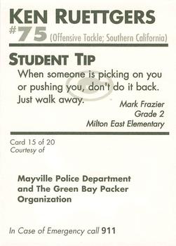 1996 Green Bay Packers Police - Mayville Police Department #15 Ken Ruettgers Back