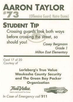 1996 Green Bay Packers Police - Lorleberg's True Value and Waukesha County Security #17 Aaron Taylor Back