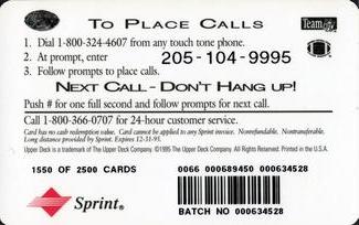 1995 Upper Deck GTE Phone Cards NFC #NNO Rodney Hampton Back