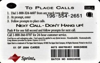 1995 Upper Deck GTE Phone Cards NFC #NNO Michael Haynes Back