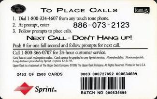 1995 Upper Deck GTE Phone Cards NFC #NNO Warren Moon Back